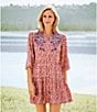 Nurture by Westbound Y-Neckline Embroidered Floral Button Front Roll Sleeve Tiered Short Dress, Color:Ditsy Floral - Image 4