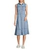 Nurture Collared Sleeveless Button Front Midi Dress, Color:Light Denim - Image 1