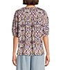 Nurture Elbow Sleeve Henley Neck Blouse, Color:Purple Ikat - Image 2