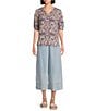 Nurture Elbow Sleeve Henley Neck Blouse, Color:Purple Ikat - Image 3