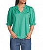 Nurture Elbow Sleeve Notch Neck Top - Image 1