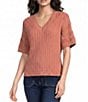 Nurture Elbow Sleeve V-Neck Sweater Top - Image 1