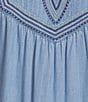 Nurture Elbow Sleeves Yoke V-Neck Dress, Color:Light Blue - Image 3