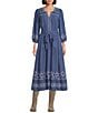 Nurture Embroidered 3/4 Sleeve Midi Dress, Color:Dusk - Image 1