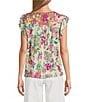 Nurture Embroidered Floral Ikat Print Flutter Sleeve Top, Color:Rose Violet Ikat Mix - Image 2