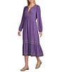 Nurture Embroidered Long Sleeve V-Neck Midi Dress, Color:Amethyst - Image 1