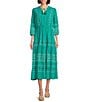Nurture Embroidered Midi V-Neck 3/4 Sleeve Dress, Color:Ocean Floor - Image 1