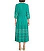 Nurture Embroidered Midi V-Neck 3/4 Sleeve Dress, Color:Ocean Floor - Image 2