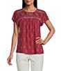 Nurture Embroidered Short Flutter Sleeve Crew Neck Knit Top - Image 1