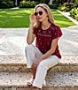Nurture Embroidered Short Flutter Sleeve Crew Neck Americana Knit Top - Image 6