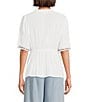 Nurture Embroidered V-Neck Elbow Puff Sleeve Top, Color:White Sand - Image 2