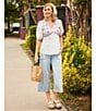 Nurture Embroidered V-Neck Elbow Puff Sleeve Top, Color:White Sand - Image 5