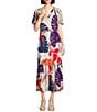 Nurture Leaf Print Short Flutter Sleeve V-Neck A-Line Maxi Dress, Color:Vibrant Forest - Image 1