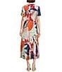 Nurture Leaf Print Short Flutter Sleeve V-Neck A-Line Maxi Dress, Color:Vibrant Forest - Image 2