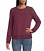 Nurture Mixed Media Lace Crew Neck Long Sleeve Top, Color:Bordeaux - Image 1