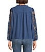 Nurture Mixed Media Lace Y-Neck Long Sleeve Top, Color:Dusk - Image 2
