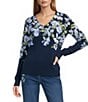 Nurture Navy Floral Printed Knit Long Sleeve V-Neck Sweater - Image 1