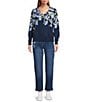 Nurture Navy Floral Printed Knit Long Sleeve V-Neck Sweater - Image 3