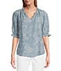 Nurture Notch Neck Short Sleeve Ruffled Top, Color:Light Blue Floral - Image 1