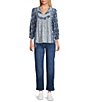 Nurture Petite Mid Rise Embroidered Straight Ankle Jeans - Image 3