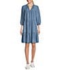 Nurture Petite Size 3/4 Sleeve Ruffle Tiered Dress, Color:Blue - Image 1