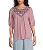 Nurture Petite Size Crew Neckline Short Sleeve V-Neck Top, Color:Corsage - Image 1