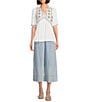 Nurture Petite Size Crop Palazzo Denim Jeans, Color:Light Medium Blue - Image 3
