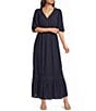 Nurture Petite Size Elbow Bubble Sleeve V-Neck Maxi Dress - Image 1
