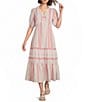 Nurture Petite Size Elbow Puff Sleeve V-Neck Midi Dress - Image 1