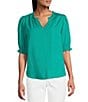 Nurture Petite Size Elbow Sleeve V-Neck Top, Color:Ocean Floor - Image 1