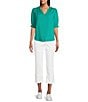Nurture Petite Size Elbow Sleeve V-Neck Top, Color:Ocean Floor - Image 3