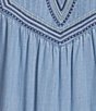Nurture Petite Size Elbow Sleeves Yoke V-Neck Dress, Color:Light Blue - Image 3