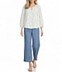 Nurture Petite Size Embroidered 3/4 Sleeve V-Neck Top - Image 3