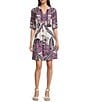 Nurture Petite Size Jacquard Elbow Sleeve V-Neck A-Line Dress, Color:Purple Forest - Image 1