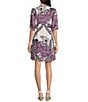 Nurture Petite Size Jacquard Elbow Sleeve V-Neck A-Line Dress, Color:Purple Forest - Image 2