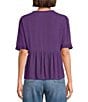 Nurture Petite Size Short Sleeve Button Front V-Neck Top, Color:Dark Purple - Image 2