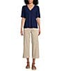 Nurture Petite Size Short Sleeve Button Front V-Neck Top, Color:Starry Night - Image 3