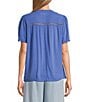 Nurture Petite Size Short Sleeve Woven V-Neck Top, Color:Cornflower - Image 2