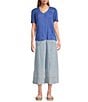 Nurture Petite Size Short Sleeve Woven V-Neck Top, Color:Cornflower - Image 3