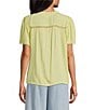 Nurture Petite Size Short Sleeve Woven V-Neck Top, Color:Lily Green - Image 2