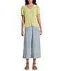 Nurture Petite Size Short Sleeve Woven V-Neck Top, Color:Lily Green - Image 3
