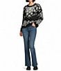 Nurture Petite Size Snow Flake Pattern Long Sleeve Crew Neck Sweater, Color:Black Snowflake - Image 3