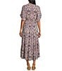 Nurture Petite Size V-Neck Short Sleeve Midi Dress, Color:Purple Ikat - Image 2