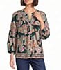 Nurture Petite Woven 3/4 Sleeve Y-Neck Button Front Top - Image 1