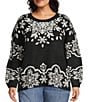 Nurture Plus Long Sleeve Crew Neck Black Snowflake Sweater, Color:Black Snowflake - Image 1