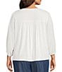 Nurture Plus Size 3/4 Sleeve Keyhole Neck Embroidered Square Yoke Top, Color:Custard - Image 2