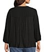 Nurture Plus Size 3/4 Sleeve Keyhole Neck Embroidered Square Yoke Top, Color:Black - Image 2