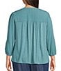 Nurture Plus Size 3/4 Sleeve Keyhole Neck Embroidered Square Yoke Top, Color:Teal - Image 2