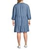 Nurture Plus Size 3/4 Sleeve V-Neck Ruffle Tiered A-Line Dress, Color:Blue - Image 2