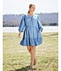 Nurture Plus Size 3/4 Sleeve V-Neck Ruffle Tiered A-Line Dress, Color:Blue - Image 4